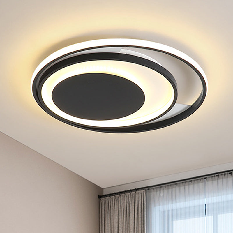 Negra Semi Flush Lighting LED modernista 16 "/19.5" De ancho de ancho de metal Semi Flush Lámpara de montaje en luz blanca/cálida