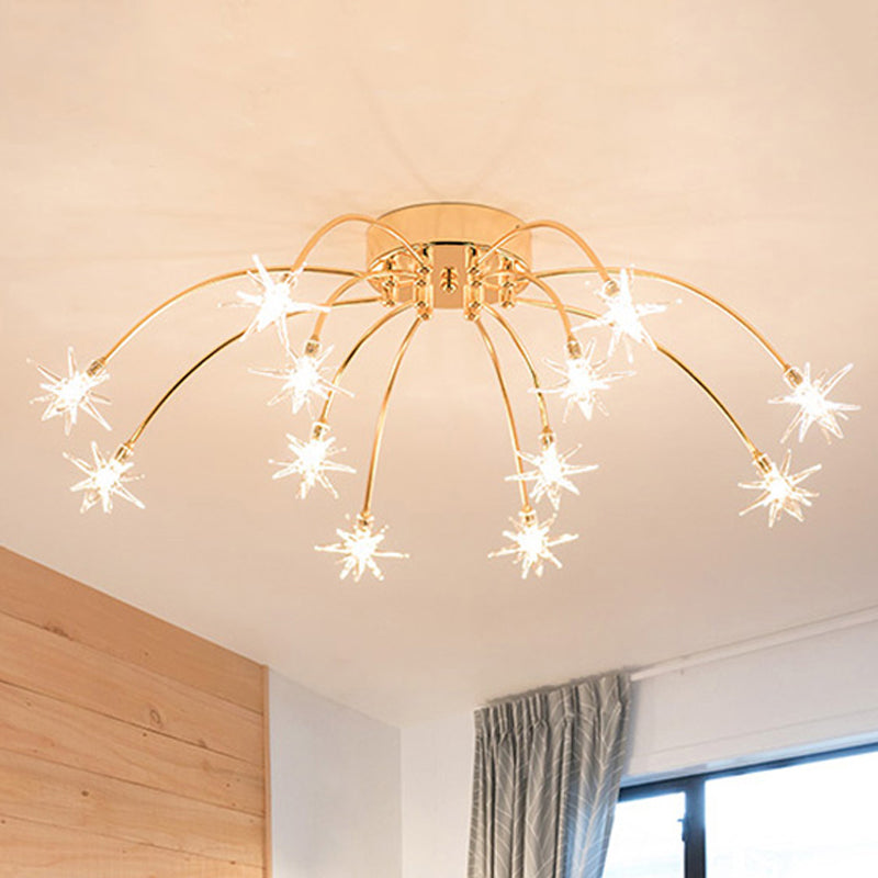 Lámpara de techo semi empotrada LED cromada/dorada contemporánea de montaje semiempotrado de metal en forma de fuegos artificiales 12/15/21 luces