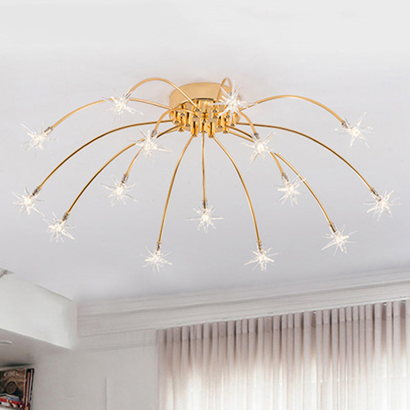 Lámpara de techo semi empotrada LED cromada/dorada contemporánea de montaje semiempotrado de metal en forma de fuegos artificiales 12/15/21 luces