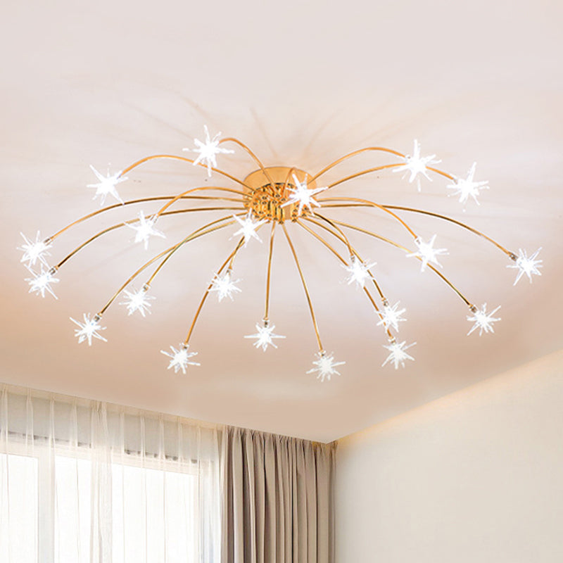 Lámpara de techo semi empotrada LED cromada/dorada contemporánea de montaje semiempotrado de metal en forma de fuegos artificiales 12/15/21 luces
