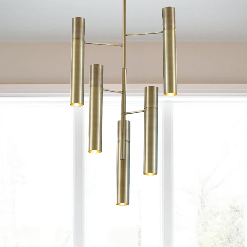 6/10 Heads Hallway Chandelier Lighting with Cylinder Metal Shade Modern Gold Hanging Lamp