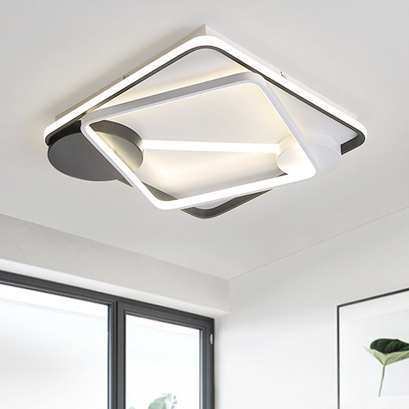 16 "/19.5" /35.5 "largo bianco e nero quadrato/rettangolo semifulto lampada moderna metallo a filo semifulto Semi -fila in luce bianca/calda