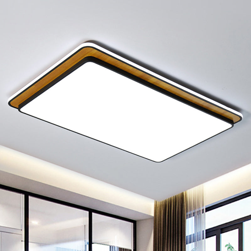 Black/White Rectangular Flush Mounted Lamp Minimal LED Metal Close to Ceiling Lighting in White/Warm Light