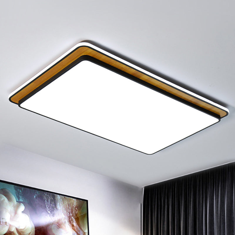 Black/White Rectangular Flush Mounted Lamp Minimal LED Metal Close to Ceiling Lighting in White/Warm Light