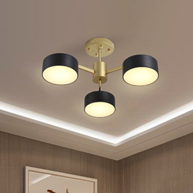 Drum Pendant Light Post Modern Metal 3/5/6/10 Lights Black/Gold Chandelier Light for Living Room