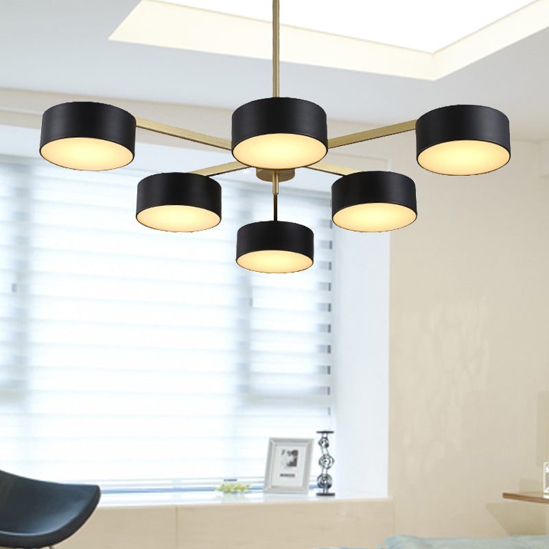 Drum Pendant Light Post Modern Metal 3/5/6/10 Lights Black/Gold Chandelier Light for Living Room
