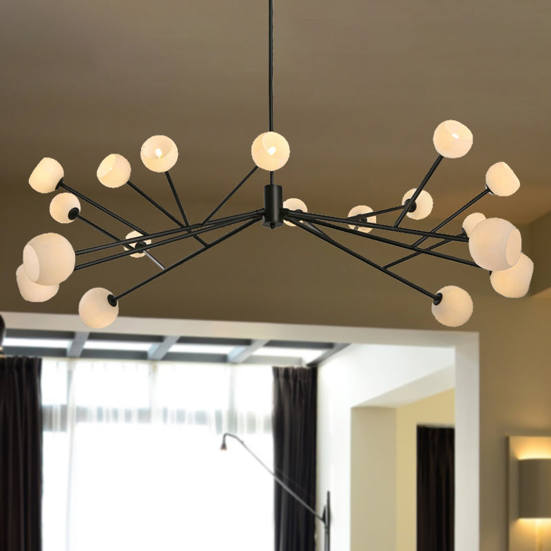 Branch Chandelier Pendant Light Modernist Frosted Glass 18 Lights Black Hanging Lighting for Living Room