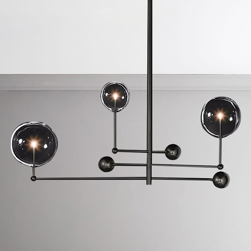 Globe Chandelier Lighting Post Modern Clear Glass 3 Lights Black/Gold Hanging Pendant Light