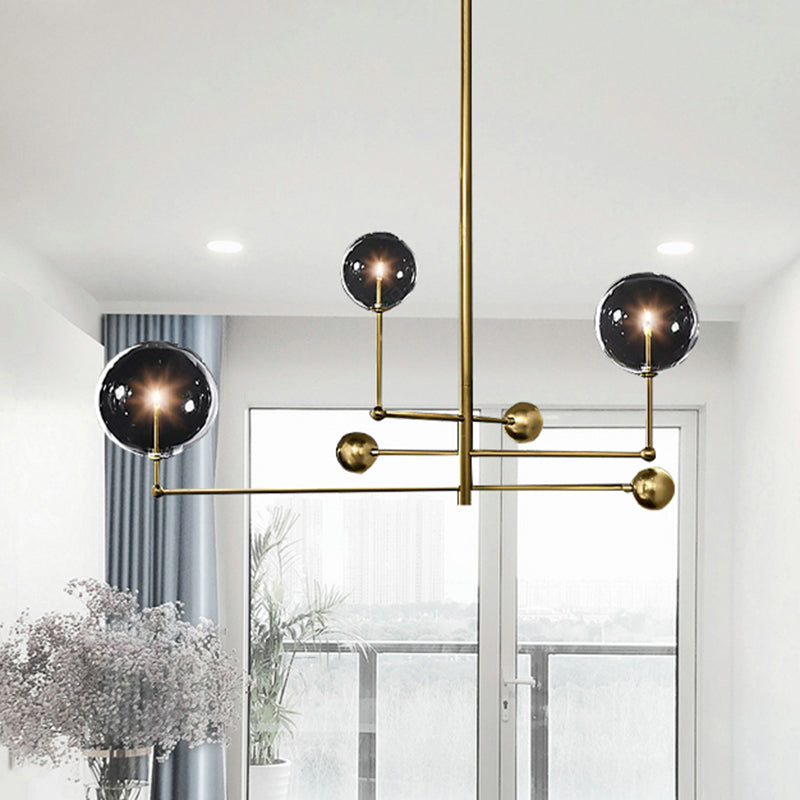 Globe Chandelier Lighting Post Modern Clear Glass 3 Lights Black/Gold Hanging Pendant Light