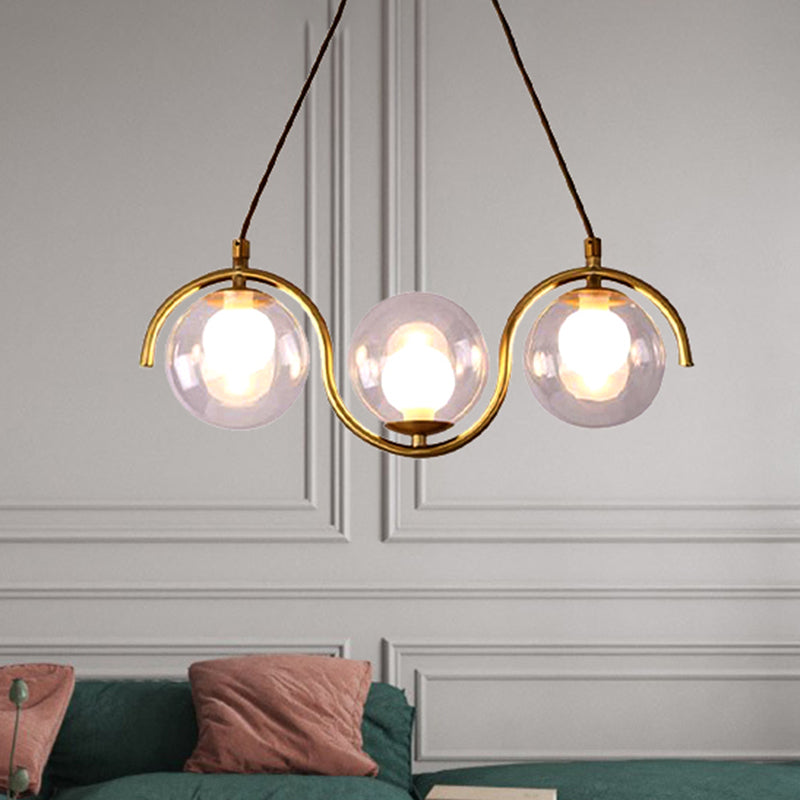 3/5/7 Lichter Wohnzimmer Kronleuchter mit Ball Clear Glass Shade Post Modernist Gold LED Hanging Deckenleuchte