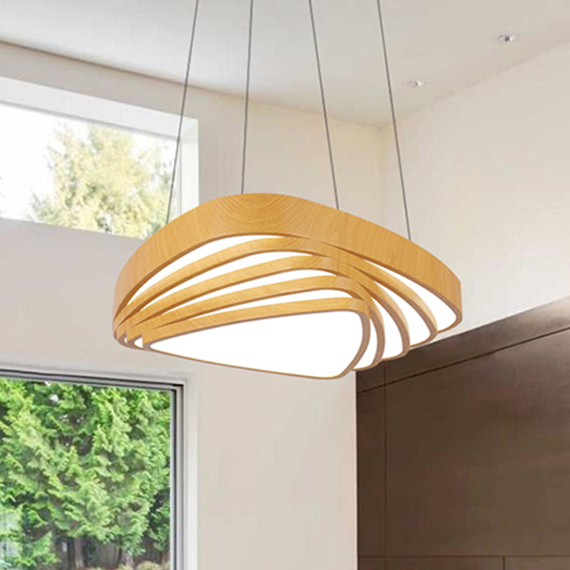 Triangle LED Pendant Light Modern Wooden 18"/22" Wide 1 Light Beige Ceiling Light Fixture in Warm/White/Natural Light