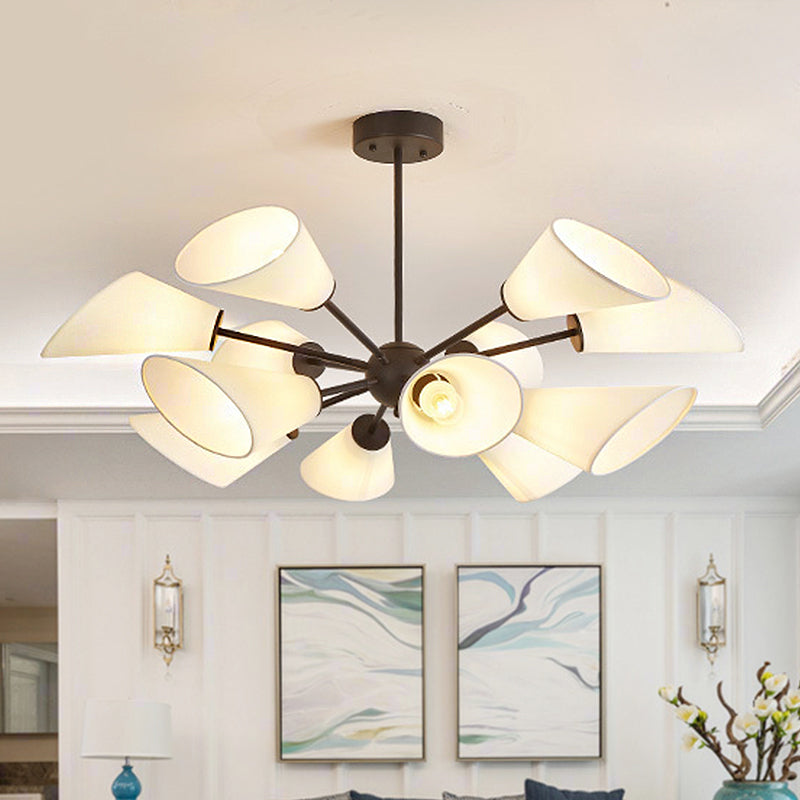 Metal Sputnik Chandelier Lamp Contemporary Multi Lights Gold/Black Led Hanging Pendant Light with White Fabric Cone Shade