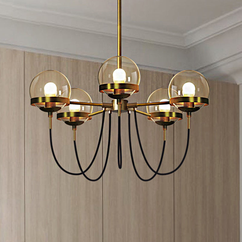 Global en verre transparent pendant lustre moderniste multiclaval kit de lumière suspendue noir / or avec nuance de balle en verre fumée intérieure