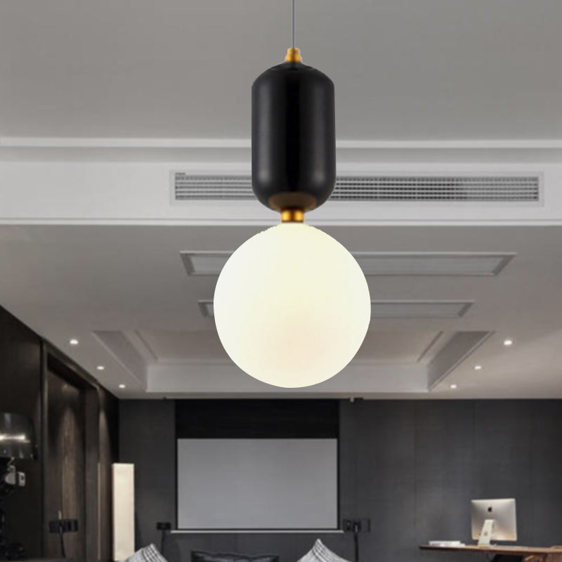 Iluminación de colgante de bolas negros/dorados/blanco modernista 1 luz de 6 "/8"/12 "de ancho LED de techo de vidrio lecho