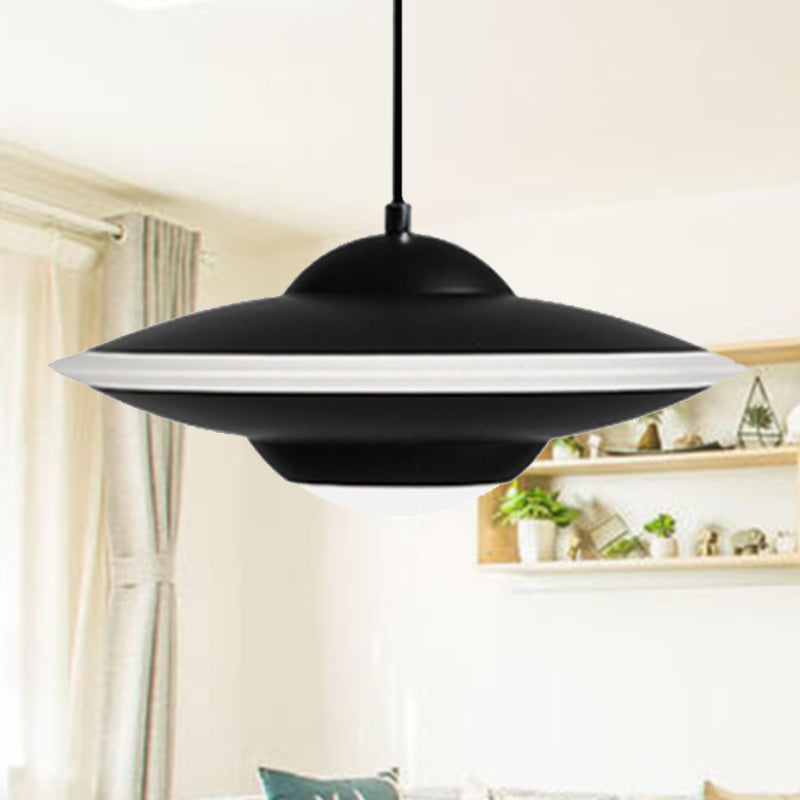 Flying Saucer Suspension Light Nordic Metal 1 Light Black/White Hanging Light in Warm/White Light
