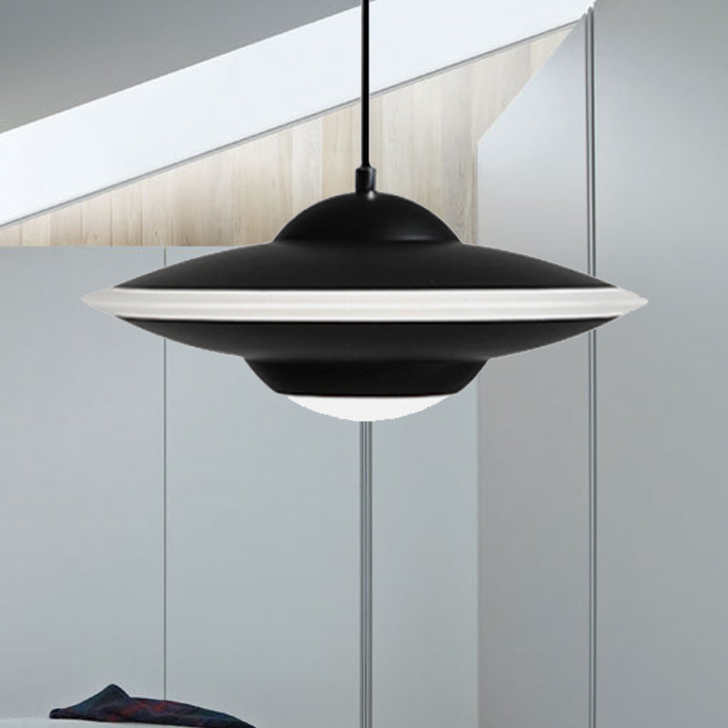 Flying Saucer Suspension Light Nordic Metal 1 Light Black/White Hanging Light in Warm/White Light