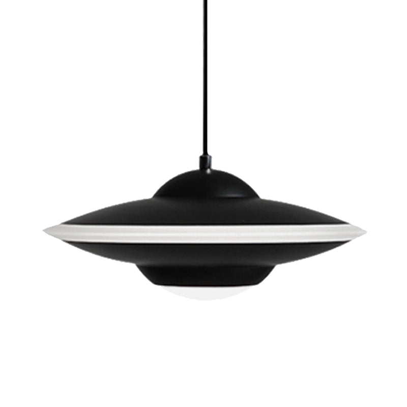 Flying Saucer Suspension Light Nordic Metal 1 Light Black/White Hanging Light in Warm/White Light
