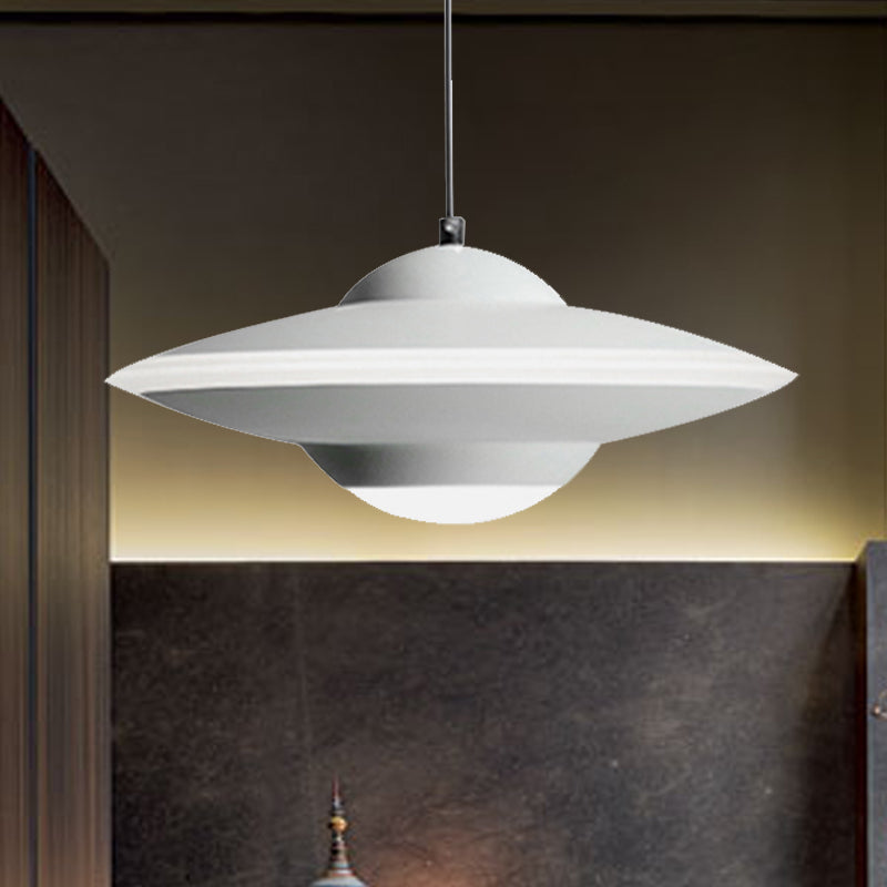Flying Saucer Suspension Light Nordic Metal 1 Light Black/White Hanging Light in Warm/White Light