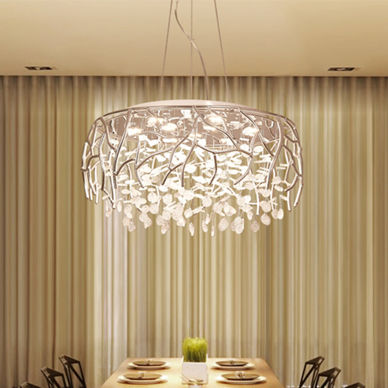 Branch Chrome Chandelier Contemporary Ripple Glass LED Dining Room Ceiling Pendant in Warm/White Light