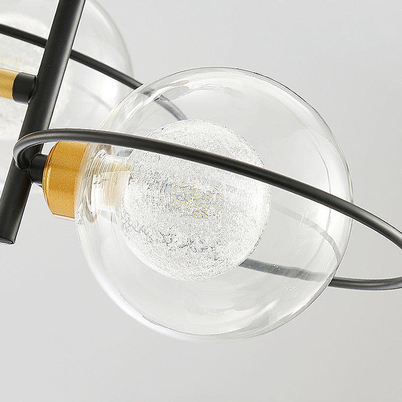 Luz de araña de metal Sputnik Modern 3/6 Luces LED LED NEGRO Luz de techo colgante con sombra de pelota de vidrio transparente