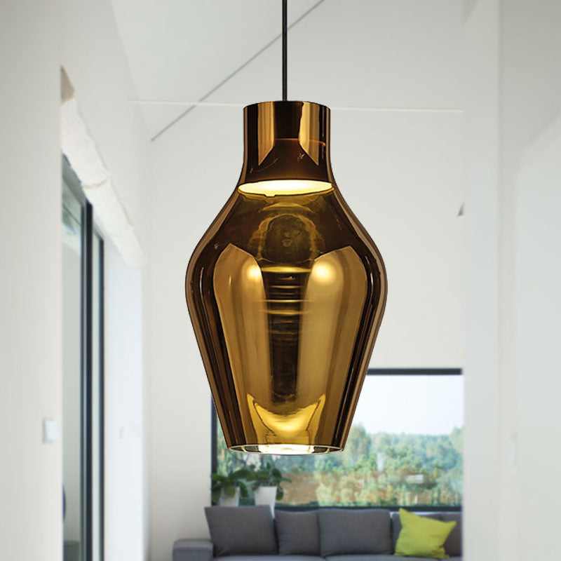 Urn Living Room Pendant Lamp Gold/Smoke Glass 1 Light 6.5"/8.5" Wide Modern Led Hanging Light in White/Warm Light