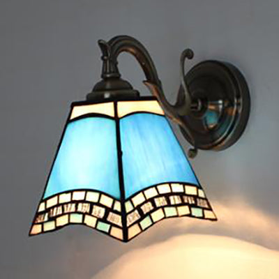 Stained Glass Wall Lighting Tiffany Rustic 1 Light Wall Mount Light in Brown/Blue/Beige/Blue-White for Bedroom