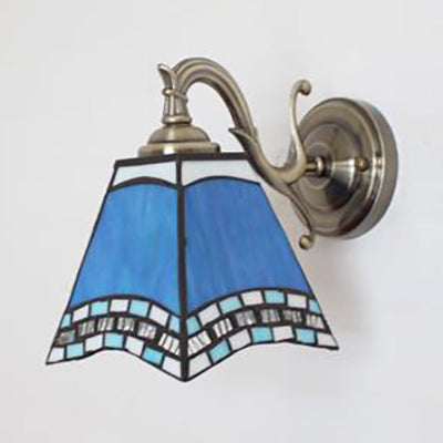 Stained Glass Wall Lighting Tiffany Rustic 1 Light Wall Mount Light in Brown/Blue/Beige/Blue-White for Bedroom