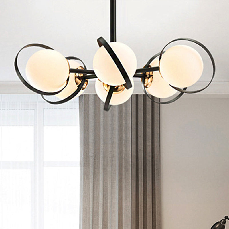 Ball White White Glass Lampadario illuminazione con design radiale Modernista 3/6 Luci Black Black Appedfiling Lamplegh