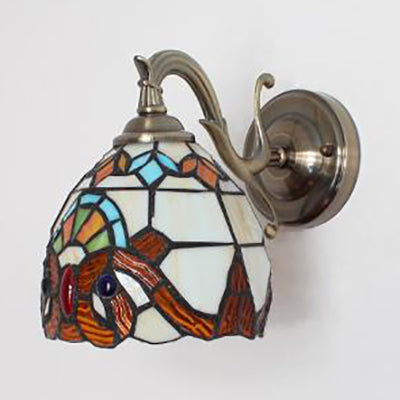 Stained Glass Wall Lighting Tiffany Rustic 1 Light Wall Mount Light in Brown/Blue/Beige/Blue-White for Bedroom