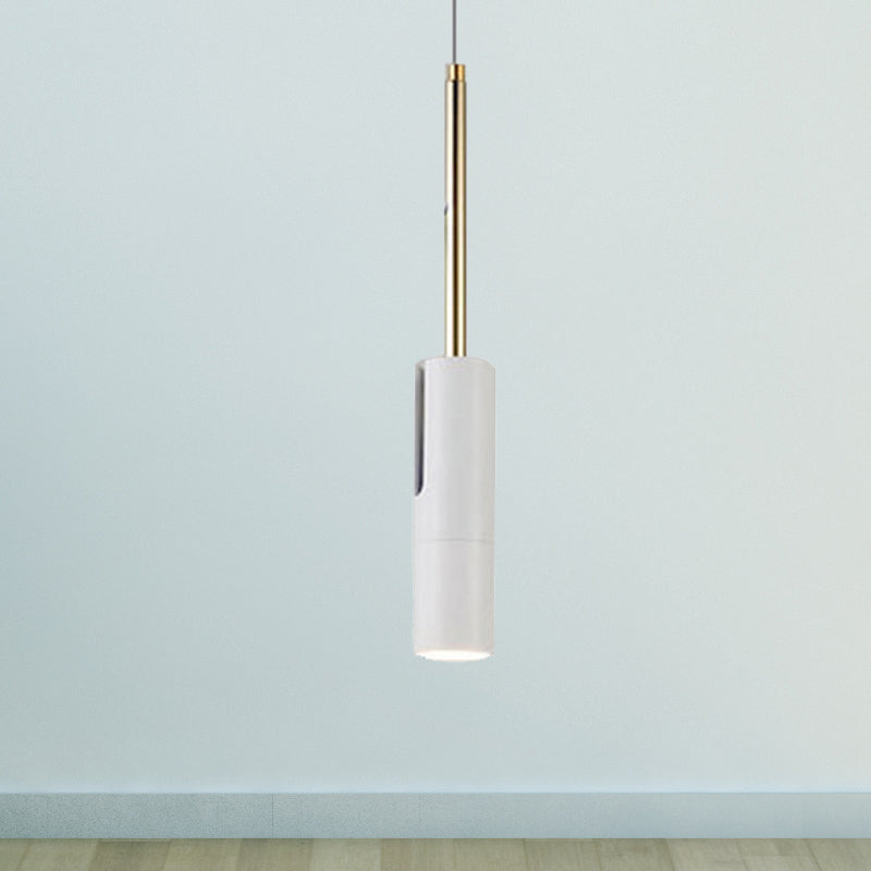 Black/White Cylinder Hanging Light Minimalist Metal LED Pendant Light for Living Room in Warm/White with Adjustable Cord