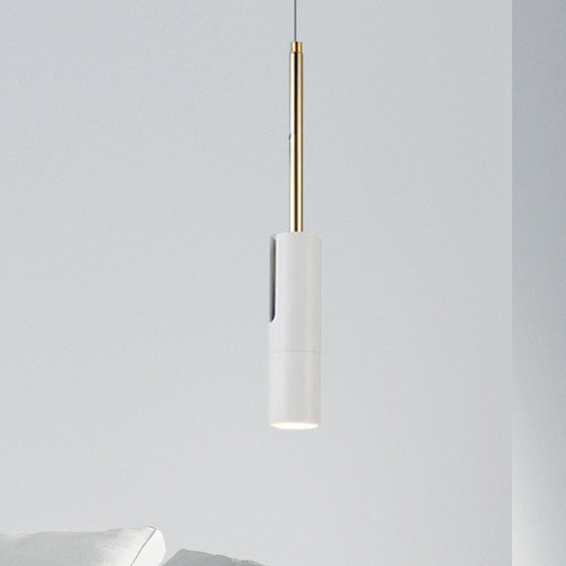 Black/White Cylinder Hanging Light Minimalist Metal LED Pendant Light for Living Room in Warm/White with Adjustable Cord