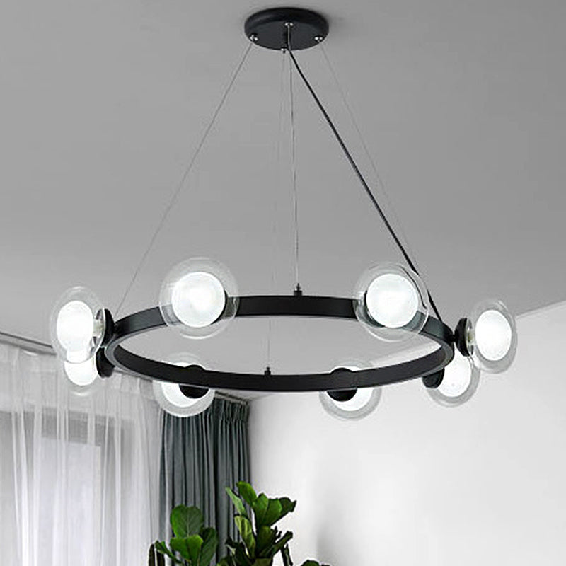 Klares Glas runde Kronleuchterlampe mit Kreis Ring Design zeitgenössische 6/8 Lichter LED Hanging Light Kit in Schwarz