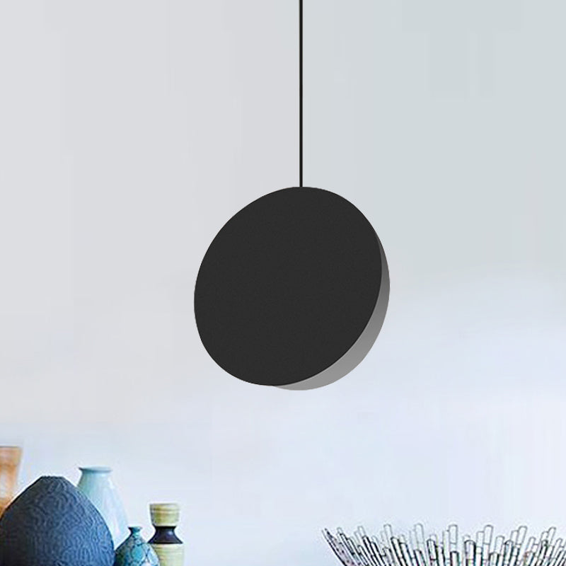 8"/12"W Circular Pendant Lamp Modern Nordic Style Metal 1 Light Black/Grey/White Hanging Ceiling Light