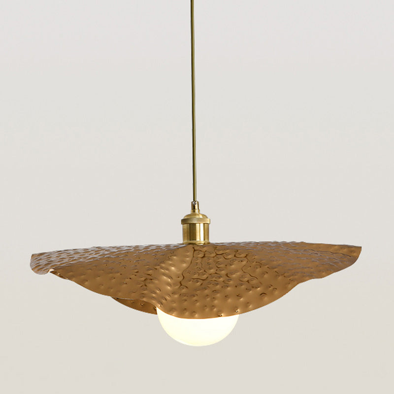 Hammered Metal Lotus Leaf Pendant Lamp Creative Postmodern 1-Light Brown Hanging Ceiling Light