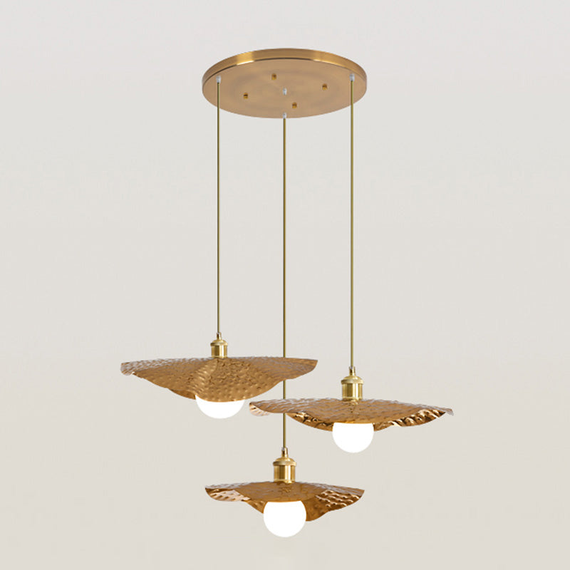 Hammered Metal Lotus Leaf Pendant Lamp Creative Postmodern 1-Light Brown Hanging Ceiling Light