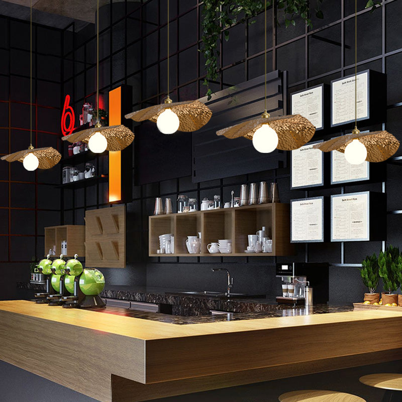 Hammered Metal Lotus Leaf Pendant Lamp Creative Postmodern 1-Light Brown Hanging Ceiling Light