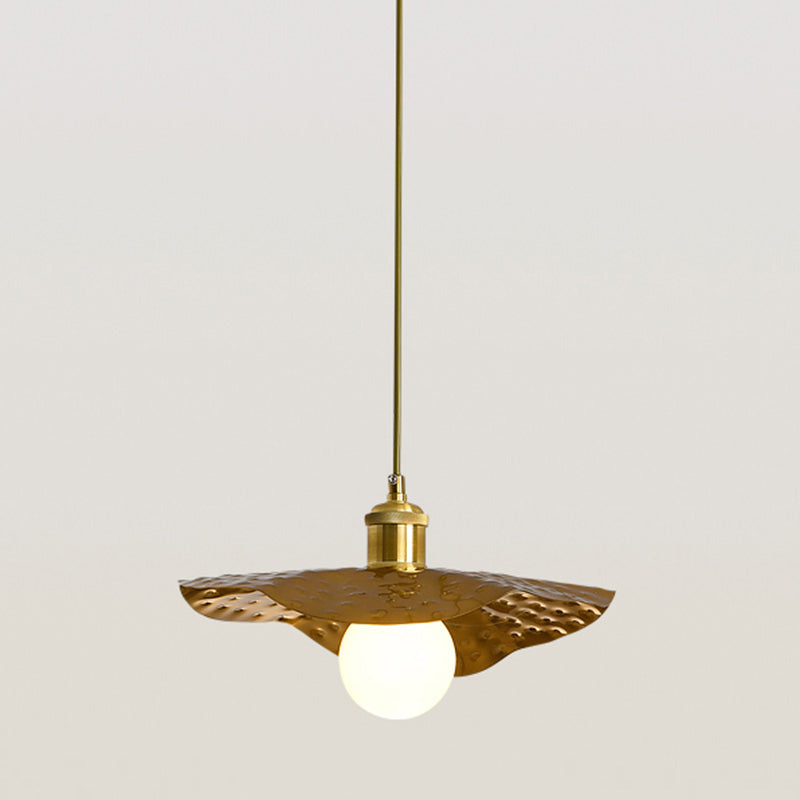 Hammered Metal Lotus Leaf Pendant Lamp Creative Postmodern 1-Light Brown Hanging Ceiling Light