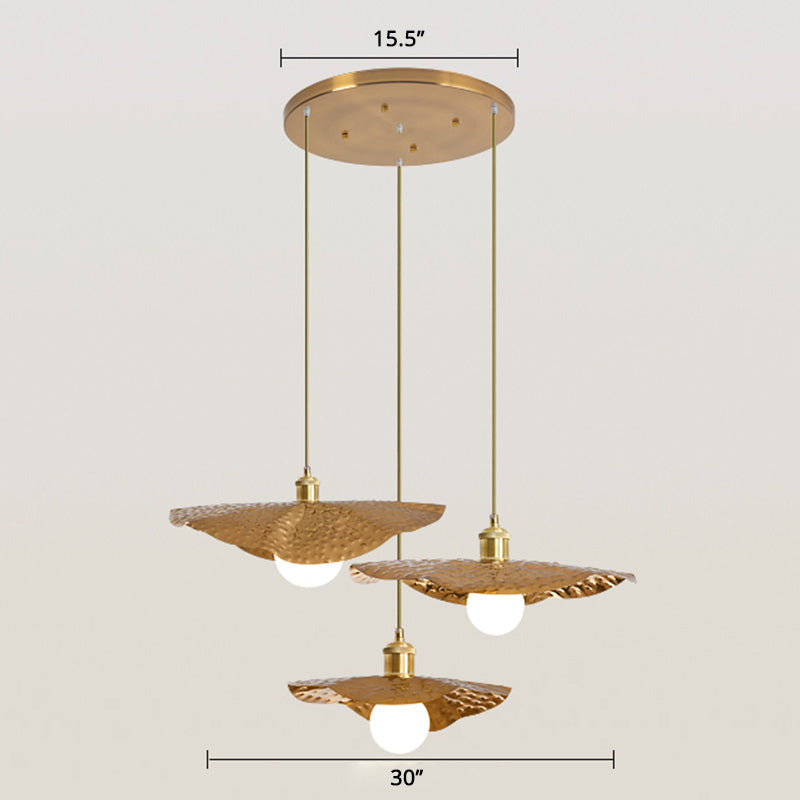 Hammered Metal Lotus Leaf Pendant Lamp Creative Postmodern 1-Light Brown Hanging Ceiling Light