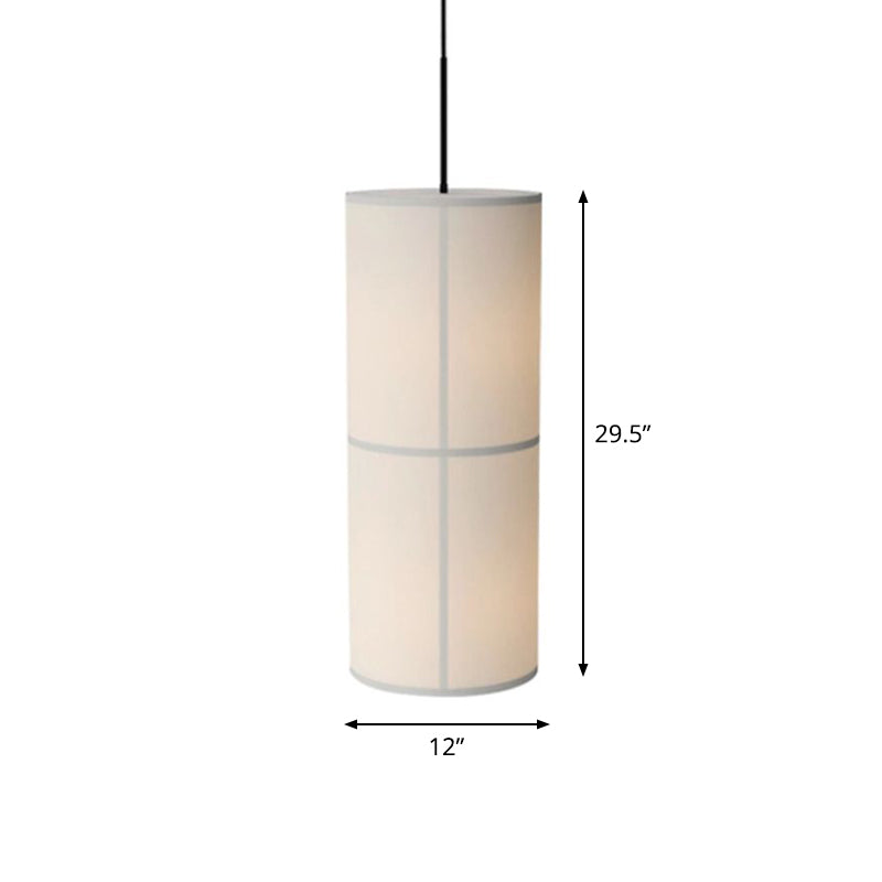 White Cylindrical Suspension Lamp Minimalist 1 Head Fabric Ceiling Pendant for Dining Room