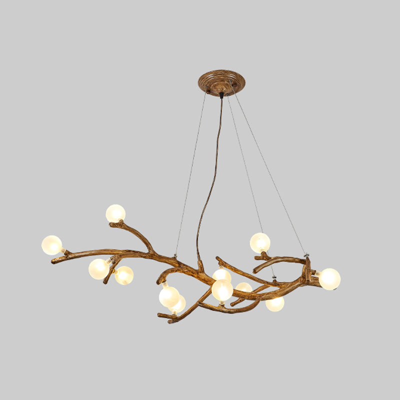 Metal Tree Branch Island Lighting Fixture Art Deco Wood Suspension Light with Ball Acrylic Shade