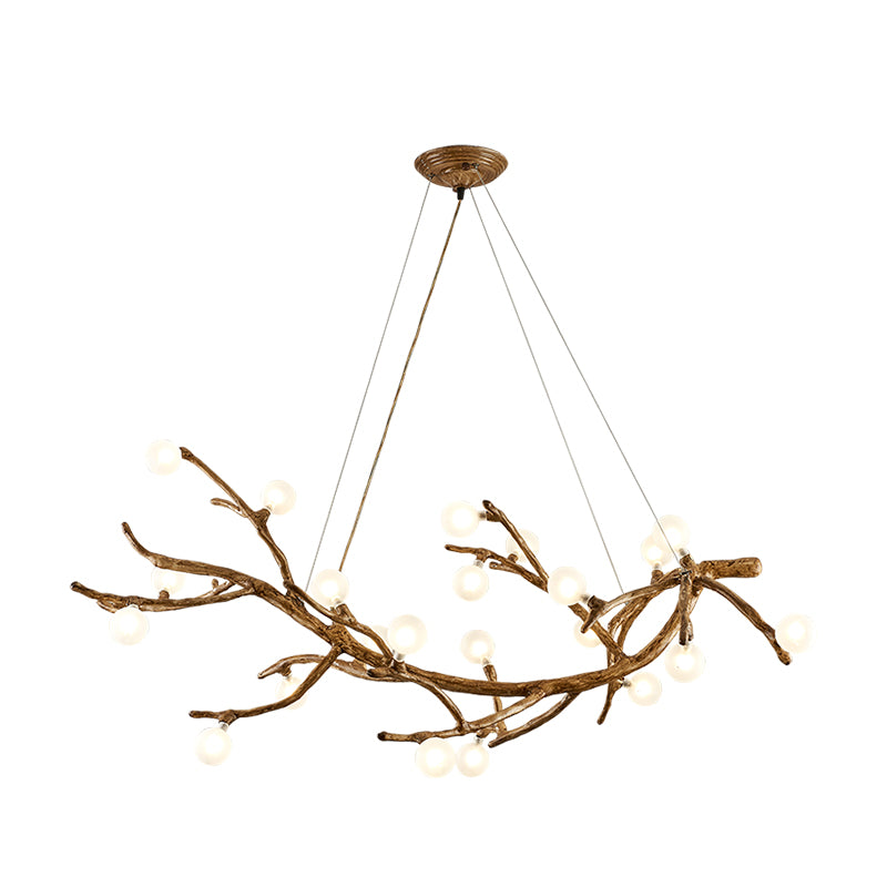 Metal Tree Branch Island Lighting Fixture Art Deco Wood Suspension Light with Ball Acrylic Shade