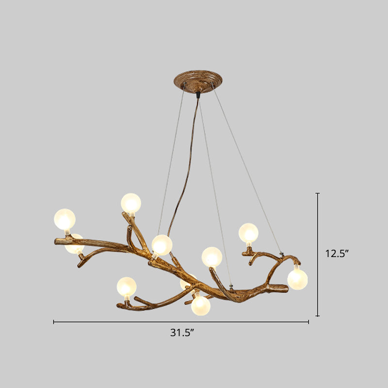 Metal Tree Branch Island Lighting Fixture Art Deco Wood Suspension Light with Ball Acrylic Shade