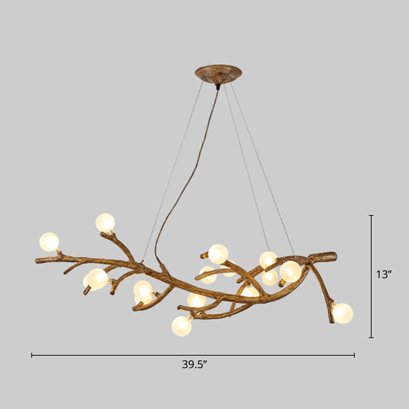 Metal Tree Branch Island Lighting Fixture Art Deco Wood Suspension Light with Ball Acrylic Shade