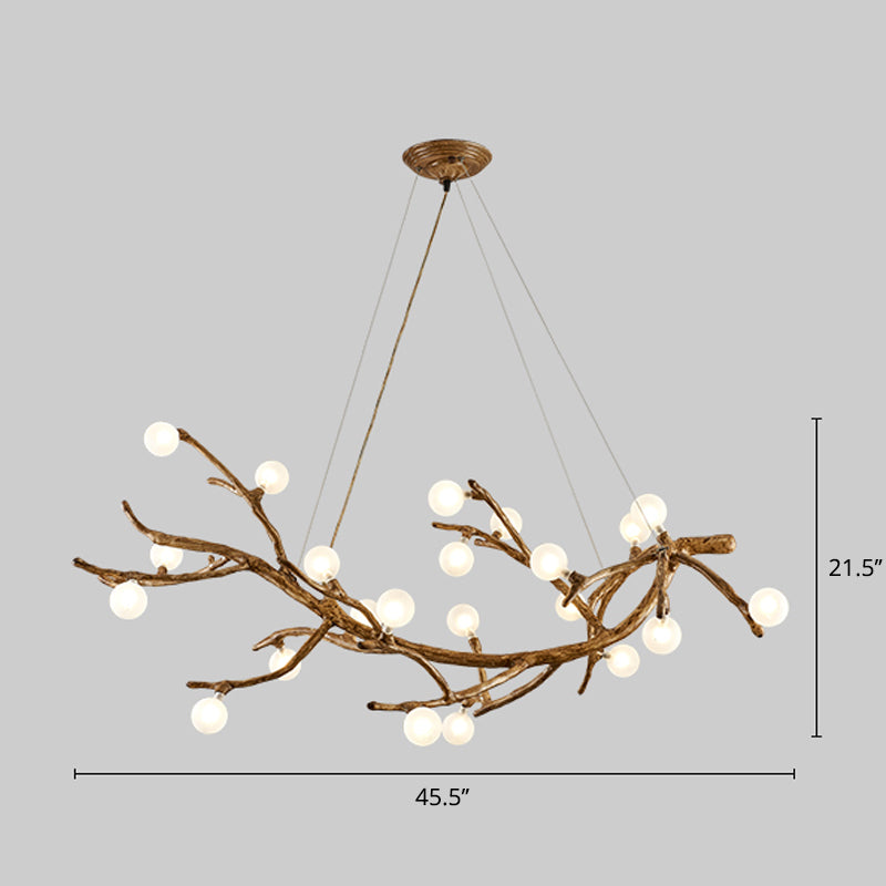 Metal Tree Branch Island Lighting Fixture Art Deco Wood Suspension Light with Ball Acrylic Shade