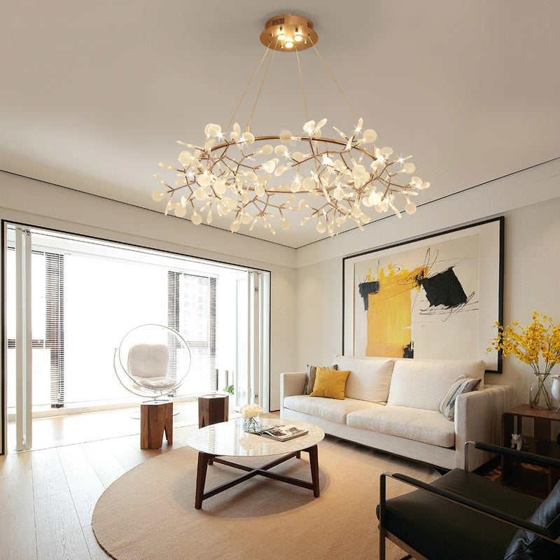 Designer Heracleum Chandelier Acrylic Living Room LED Pendant Light Fixture in Bronze