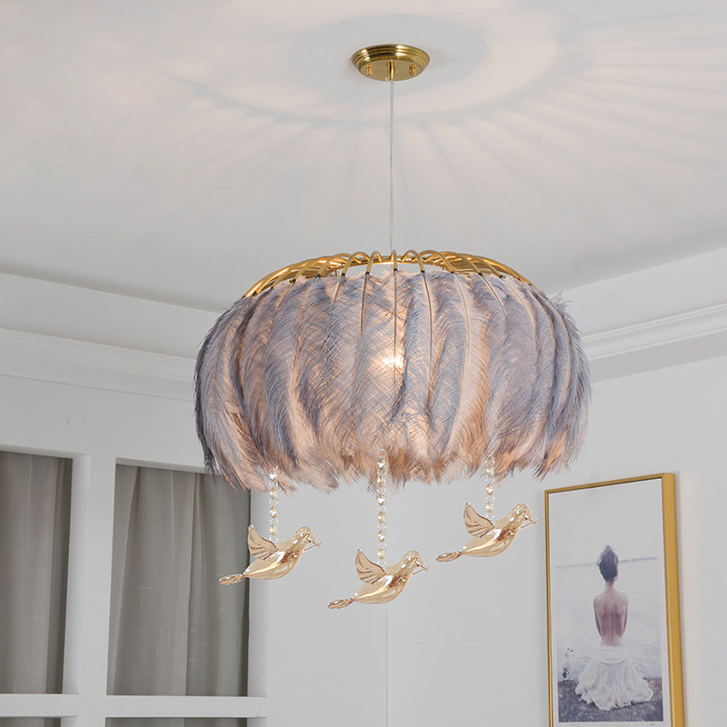 Nordic Circular Hanging Light Fixture Feather Dining Room Chandelier Pendant Light