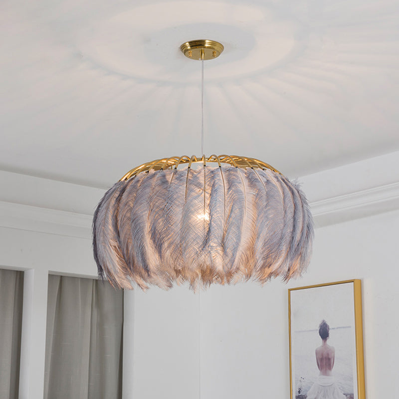 Nordic Circular Hanging Light Fixture Feather Dining Room Chandelier Pendant Light