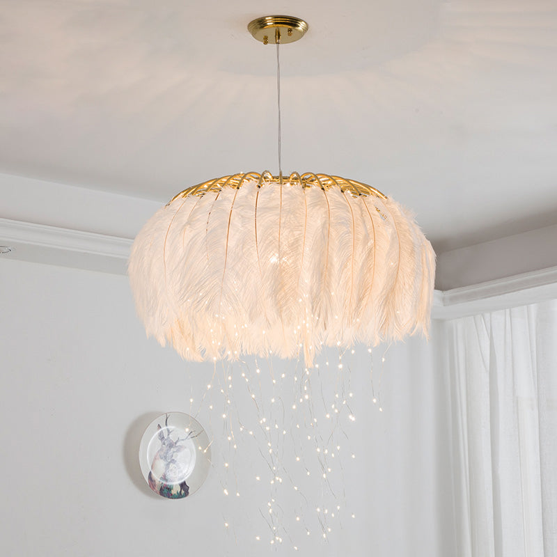 Nordic Circular Hanging Light Fixture Feather Dining Room Chandelier Pendant Light
