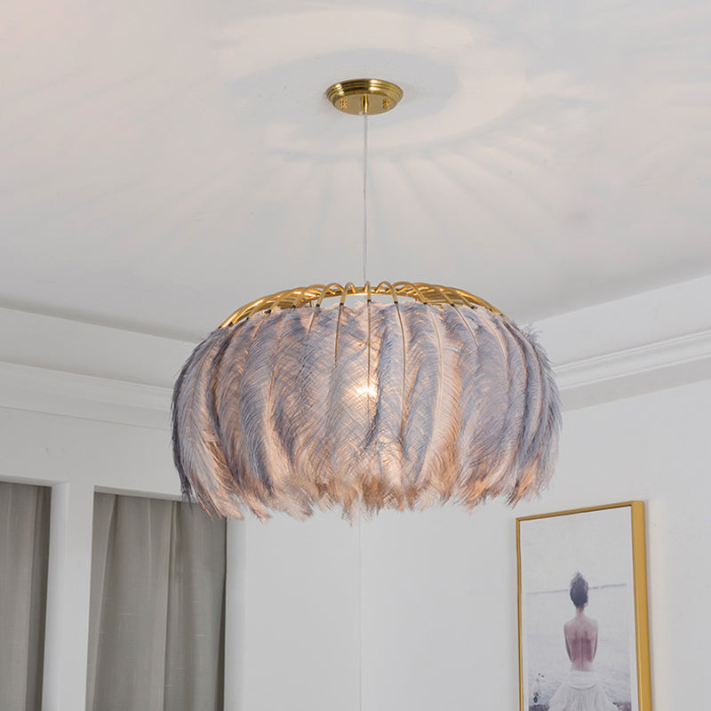 Nordic Circular Hanging Light Fixture Feather Dining Room Chandelier Pendant Light