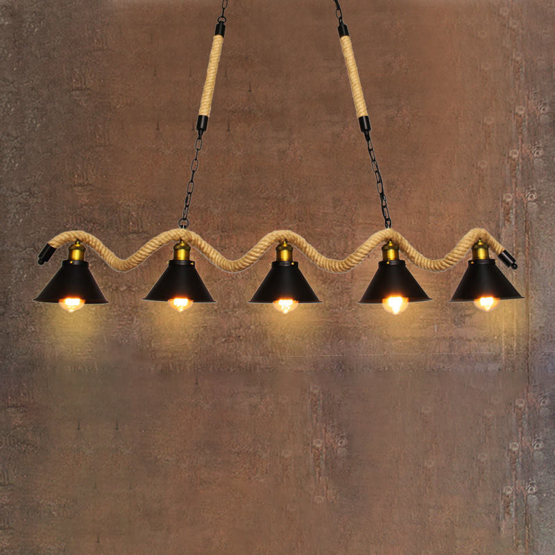 Lámpara de lámpara de lámpara colgante de cuerda espiral con tono de cono en negro